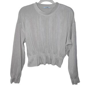 Zara Basic Solid Beige Ribbed Peplum Long Sleeve Crewneck Knit Sweater